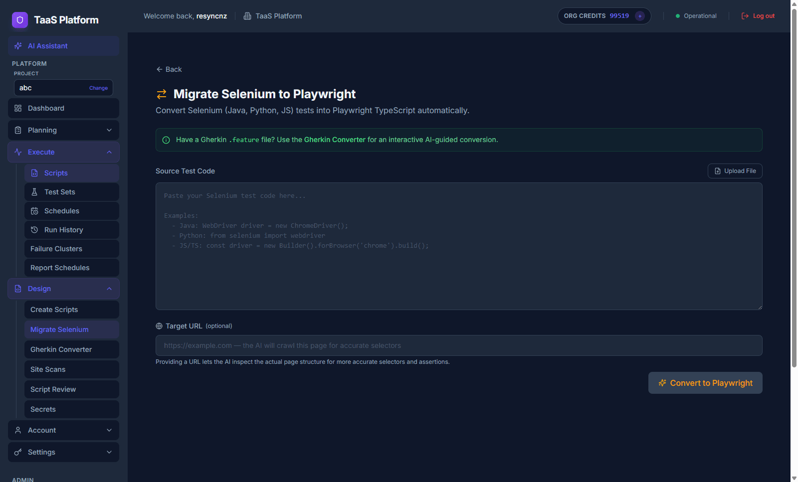 Selenium to Playwright, one click — AI-guided conversion.