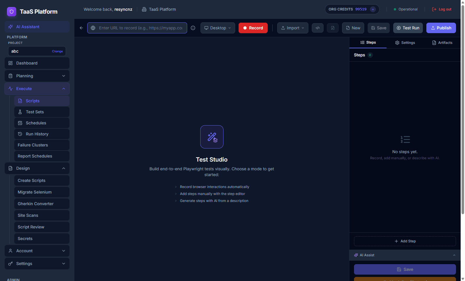 Visual Studio Designer — record, drag-and-drop, or generate with AI.